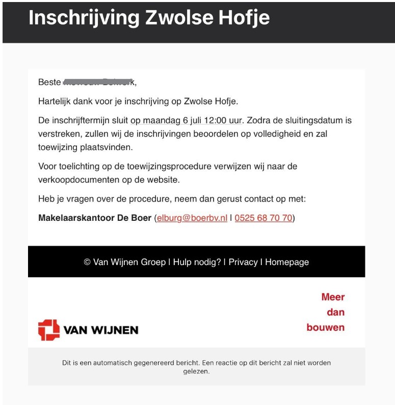 Bevestiging inschrijving
